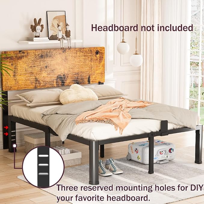 Bilily 10 Inch Low Bed Frame Queen with Round Corner Legs,3500 LBS Heavy Duty Low Profile Queen Bed Frame Metal Platform, No Box Spring Needed, Easy Assembly, Noise-Free, Headboard Compatible,Black