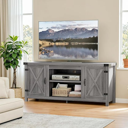 YESHOMY Modern Farmhouse TV Stand with Two Barn Doors and Storage Cabinets for Televisions up to 65+ Inch, Entertainment Center Console, Media Furniture for Living Room, 58 Inch, Gray Wash & Rustic