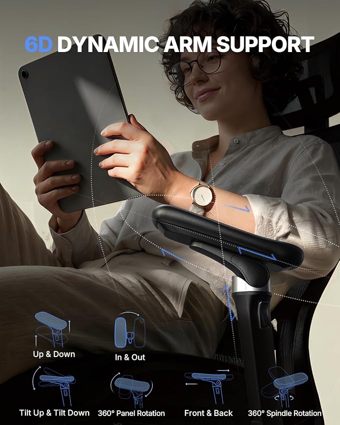 HUANUO Ergonomic Office Chair with 6D Armrest, Seat Depth Adjustment, Lumbar Support, Quiet Rubber Caster, High Back Mesh Gaming Chair with 3D Headrest, Big and Tall Chair for Home Office, Pack of 3