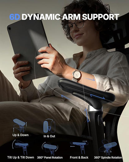 HUANUO Ergonomic Office Chair with 6D Armrest, Seat Depth Adjustment, Lumbar Support, Quiet Rubber Caster, High Back Mesh Gaming Chair with 3D Headrest, Big and Tall Chair for Home Office, Pack of 4