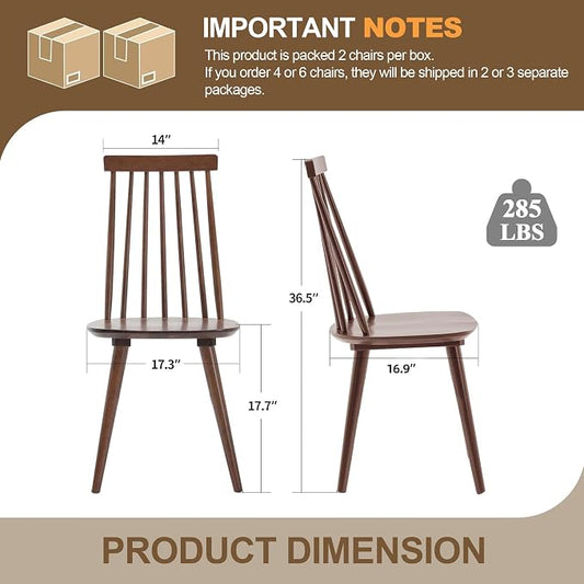 DUHOME Dining Chairs Set of 2 Wood Dining Room Chair Brown Spindle Side Kitchen Room Country Farmhouse Chairs Walnut