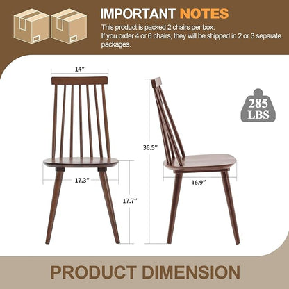 DUHOME Walnut Windsor Wooden Dining Chairs Set of 6, Wood Dining Room Chairs Spindle Side Kitchen Room Country Farmhouse Chairs Walnut