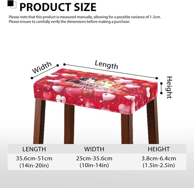 Red Covers for Bar Stool Seats Hearts Cats Foot Stool Covers Rectangular Valentines Decortaion Rectangle Stool Cover Stretch Seat Covers for Bar Stool Chairs