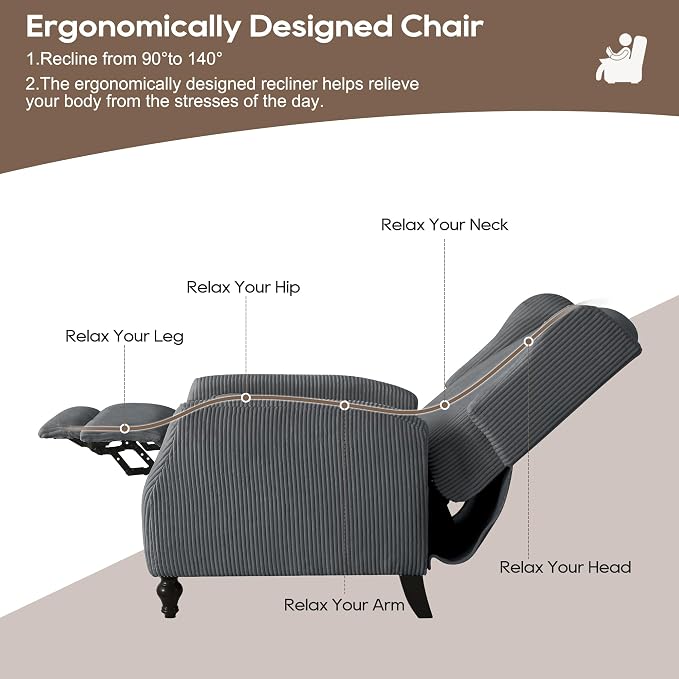 Wingback Recliner Chair with Massage and Heat, Tufted PU Leather Push Back Arm Chair for Living Room Vintage Recliner Chair with Remote Control, Padded Cushion, Backrest