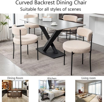 Cinxzar Boucle Dining Chairs Set of 6, Upholstered Dining Room Chairs with Black Metal Legs, Modern Dining Chair for Dining Room, Kitchen (Beige)