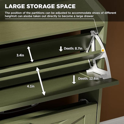 Maupvit Shoe Storage Cabinet with 2 Flip Drawers, Freestanding Shoe Organizer with Metal Legs for Entryway, Narrow Shoe Rack Cabinet, Green