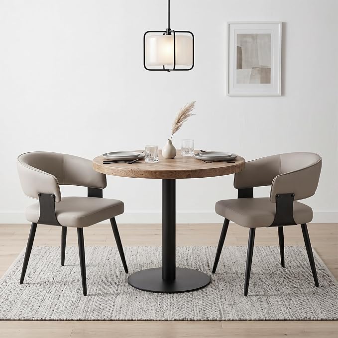 Dining Chairs Set of 2, Modern Upholstered Faux Leather Kitchen Chairs with Curved Back, Easy to Assemble & Clean for Dining Room, Restaurant, Cafe, Warm Gray