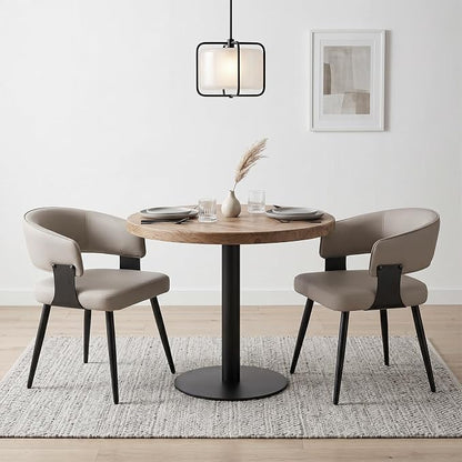 Dining Chairs Set of 2, Modern Upholstered Faux Leather Kitchen Chairs with Curved Back, Easy to Assemble & Clean for Dining Room, Restaurant, Cafe, Warm Gray