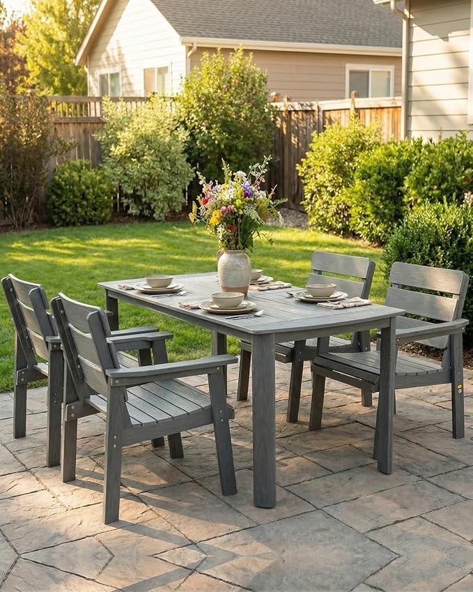 Outdoor Patio Dining Chair Set of 2, All-Weather Patio Chairs with Armrests, Ergonomic Design, Ideal for Garden, Poolside, Backyard, Deck, Dark Gray