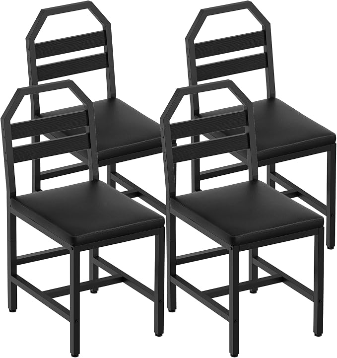YATINEY Dining Chairs, Kitchen Chairs with Back Support, Upholstered Seat and Metal Legs, for Kitchen, Living Room, Black CY02L4BB