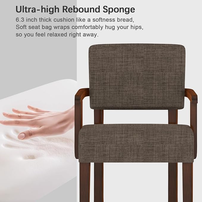 FAGAGA Accent Chair,Armchairs with Solid Wood Frame and Legs,Upholstered Reading Leisure Chair for Bedroom,Office,Waiting Room (Linen, Brown, One Chair)