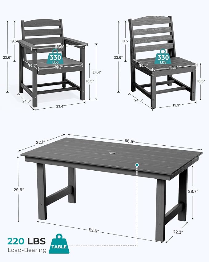 SERWALL Outdoor Dining Sets for 10 Person, HDPE Dining Set with 2 Tables, 8 Armless Chairs and 2 Armed Dining Chairs, Gray