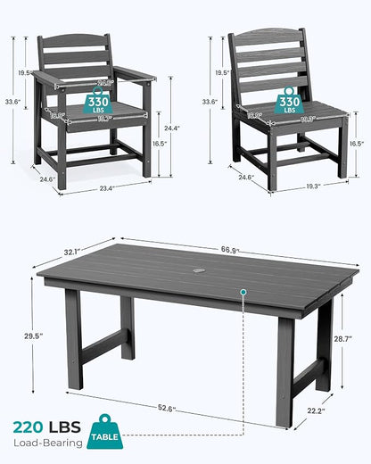 SERWALL Outdoor Dining Sets for 10 Person, HDPE Dining Set with 2 Tables, 8 Armless Chairs and 2 Armed Dining Chairs, Gray