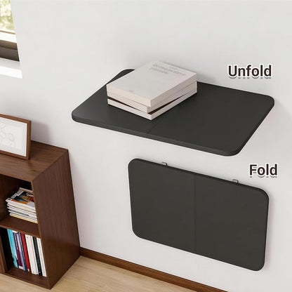 Neoaider Wall Mounted Folding Desk 23.6” x 15.7”, Black | Drop Down Table with Metal Collapsible Brackets, Folding Wall Table for Small Spaces, Home, Office, Kitchen, Laundry Room