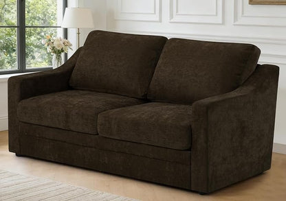 67” Chenille Loveseat Sofa w/Comfortable Back Cushions, Brown | Modern 2-Seat Couch w/Deep Seat Space, Upholstered 2 Seaters Sofa w/High Resiliency Foam for Living Room