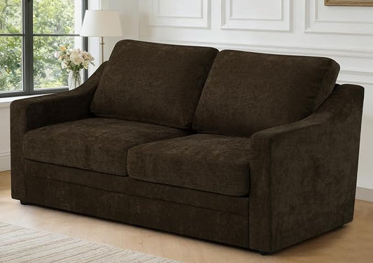 67” Chenille Loveseat Sofa w/Comfortable Back Cushions, Brown | Modern 2-Seat Couch w/Deep Seat Space, Upholstered 2 Seaters Sofa w/High Resiliency Foam for Living Room