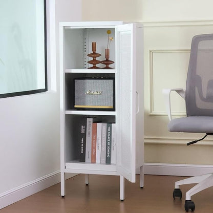 Slim Metal Storage Cabinet with Mesh Doors - 42'' Tall Narrow Organizer Tower, Compact Freestanding Cabinet, Versatile Utility Storage for Home, Office, Kitchen, Living Room, Durable and Modern Design
