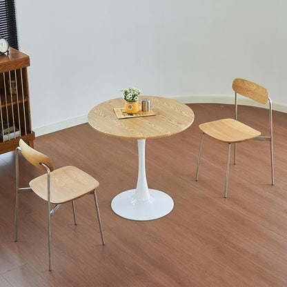 Round Dining Table, 24" Circle Tulip Table with Thickened Tabletop & Metal Pedestal, Mid Century Modern Bistro Table for Kitchen, Small Places, Living Room, Cafe (Faux Oak)