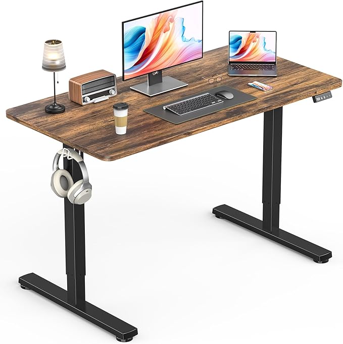 Standing Desk, Height Adjustable Electric Stand up Desk, 40 x 24 Inches Sit Stand Home Office Desk with Splice Board, Black Frame/Rustic Brown Top