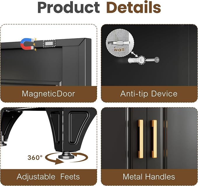 Metal Wardrobe Cabinets with 3 Drawers,Black Armoire Wardrobe Closet with Hanging Rod,Clothes Storage Cabinet with Adjustable Shelves and Doors,Clothing Cabinet for Bedroom,Laundry Room