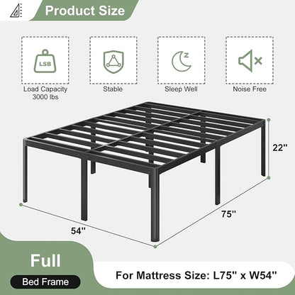 Lutown-Teen 22 Inch High Full Size Bed Frame with Rounded Corner Legs, Sturdy Mattress Foundation, Heavy Duty Metal Platform Bed Frame Full No Box Spring Needed, Noise Free, Easy Assembly, Black