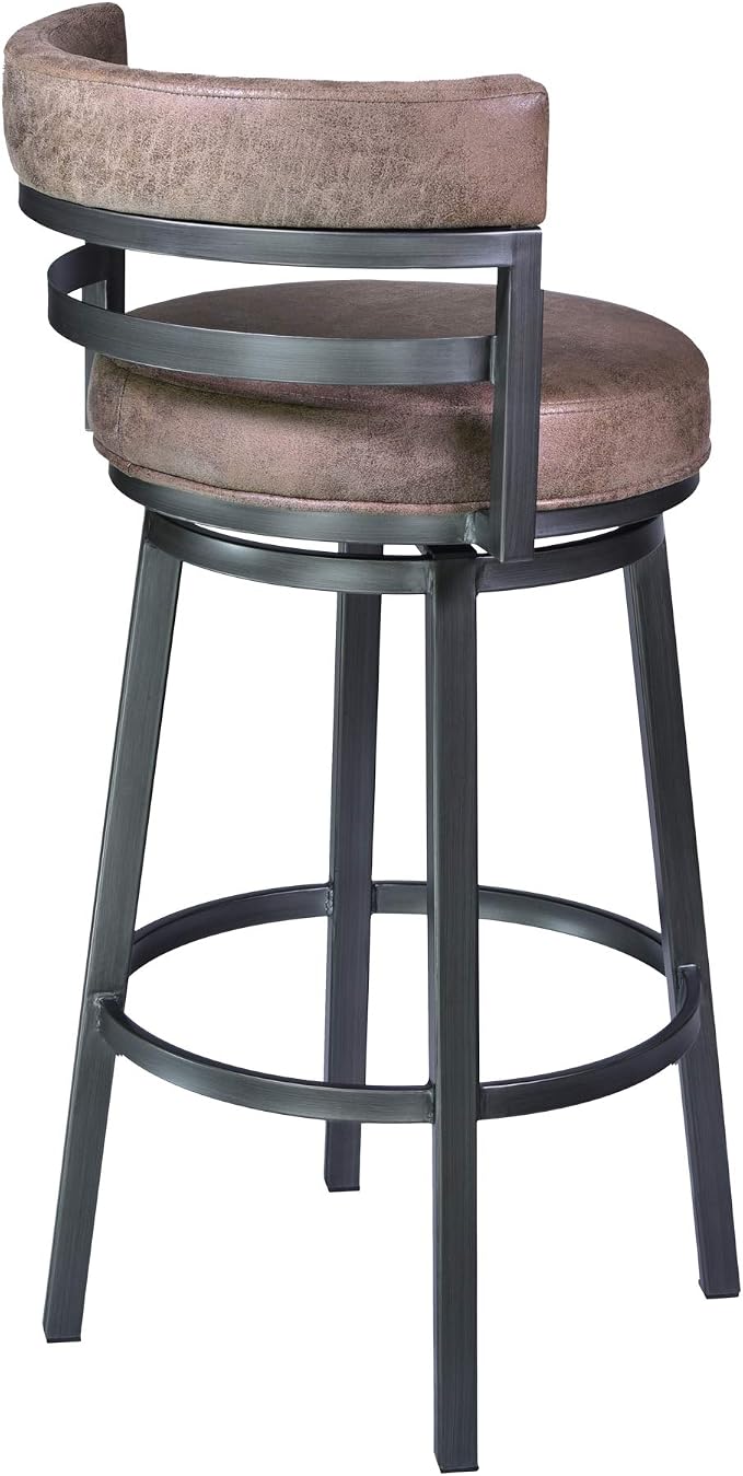 Armen Living Madrid 26" Seat Height Swivel Bandero Tobacco Faux Leather and Mineral Finish Bar Stool for Kitchen Island Counter, Set of 2