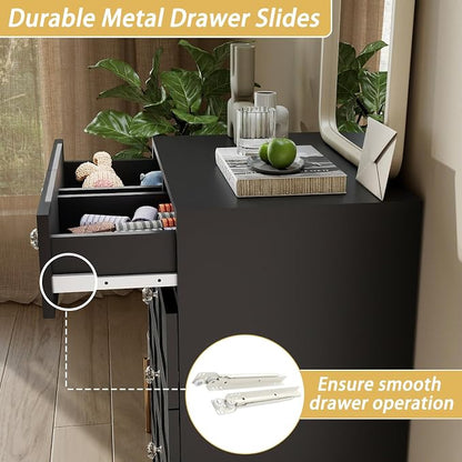 6 Drawer Dresser for Bedroom: 24" Black Chest of Drawers with Deep Drawers, Tall Fluted Dresser with Storage, Modern Wood Dressers for Bedroom, Living Room