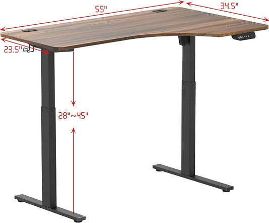 SHW 55-Inch Large Electric Height Adjustable L-Shaped Standing Desk with Right Facing Corner, Walnut