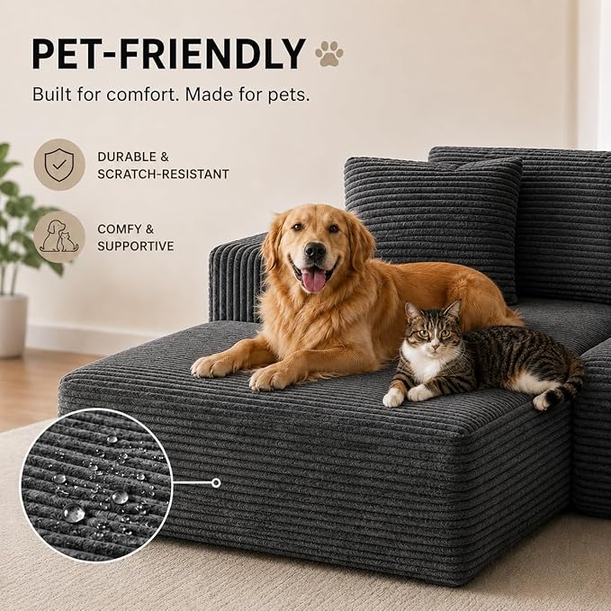 103” Cloud Sectional Couch, Convertible Boneless Couch, Modular L-Shaped Couch, Soft Friendly Fluffy Couch, No Assembly Required(Left-Facing, Grey)