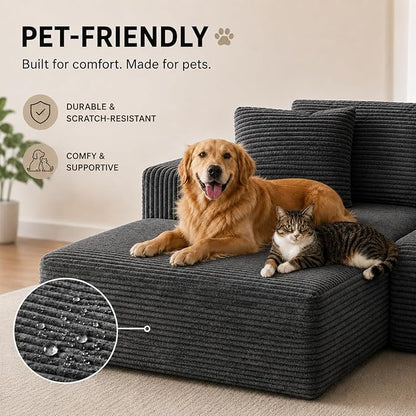 103” Cloud Sectional Couch, Convertible Boneless Couch, Modular L-Shaped Couch, Soft Friendly Fluffy Couch, No Assembly Required(Left-Facing, Grey)