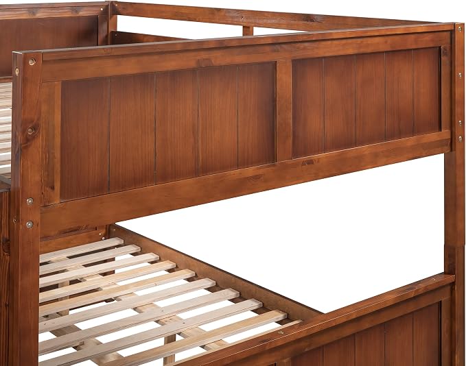 Bellemave Bunk beds Full Over Full with Twin Size Trundle, Low bunk Bed for Kids Adults and Teenagers，Walnut