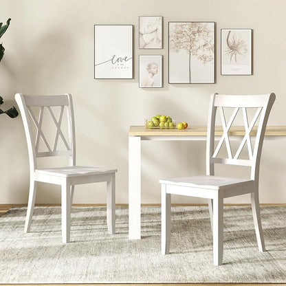 Giantex Wood Dining Chairs Set of 2 White, Armless Kitchen Chair w/Rubber Wood Frame, Cross Back, Contoured Seat, Farmhouse Wooden Side Chair, High Back Kitchen Chairs for Home Dining Room