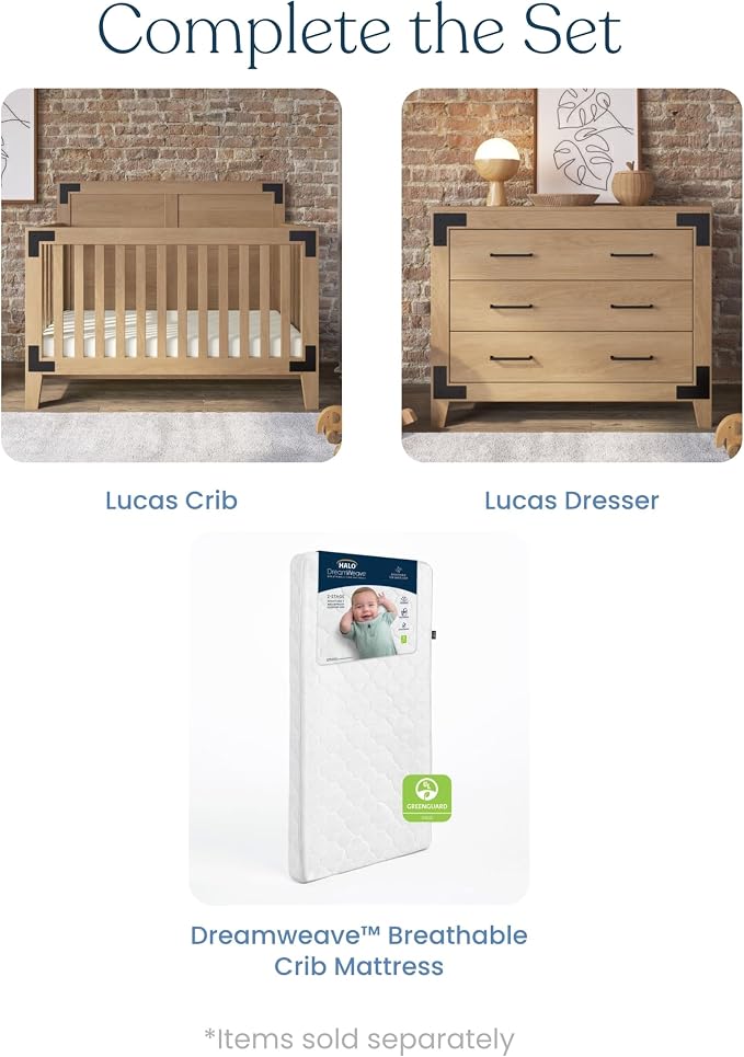 Child Craft Lucas Design 4-in-1 Convertible Baby Crib Nursery Furniture Set - Baby Bed, Toddler Bed and Full Size Bed, 3 Adjustable Mattress Positions, Real Wood, Baby Safe Finish (Nutmeg)