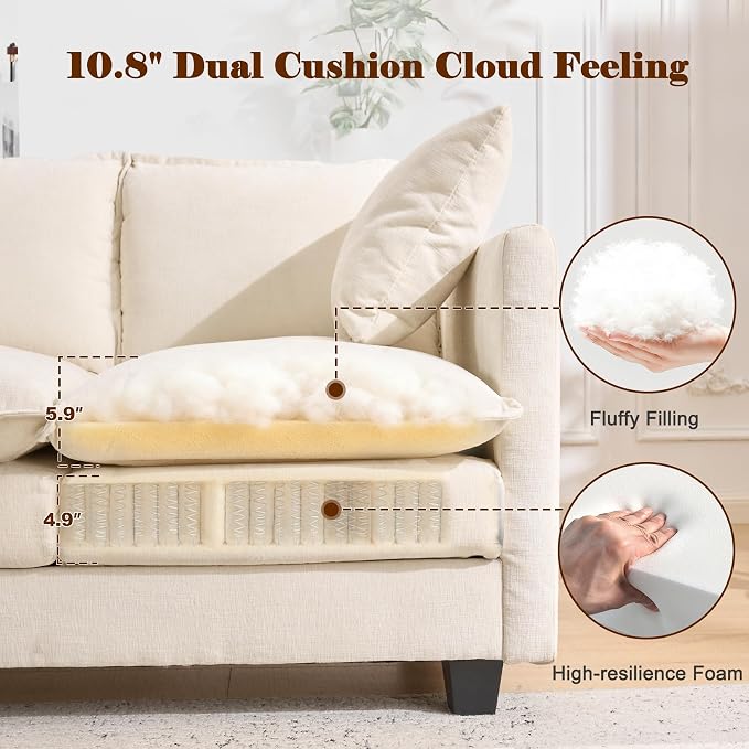 50'' Loveseat Sofa Cloud Sofa Couch, Modern Loveseats 2 Seat Couch 27" Deep Seat with 2 Pillows for Small Spaces Apartment Studio Office Bedroom Living Room, Beige