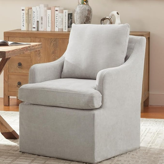 VKNOW Upholstered Dining Chairs, Modern Kitchen Chairs Dinner Chairs with 4 Casters, Chenille Armchair for Bedroom Reading Room Living Room, Light Grey