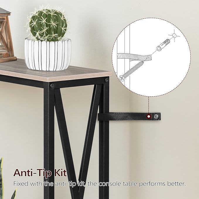 MAHANCRIS 31.5" Sofa Table, Industrial Console Table, 3-Tier Narrow Sofa Table with Storage Shelves, Foyer Table for Entryway, Hallway, Living Room and Bedroom, Easy Assembly, Greige CTHG8001Z1
