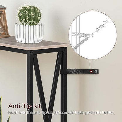 MAHANCRIS 31.5" Sofa Table, Industrial Console Table, 3-Tier Narrow Sofa Table with Storage Shelves, Foyer Table for Entryway, Hallway, Living Room and Bedroom, Easy Assembly, Greige CTHG8001Z1