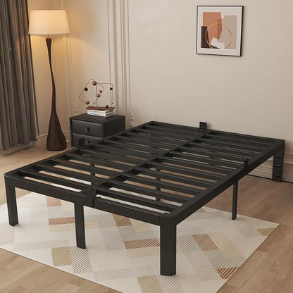 14 Inch King Size Bed Frame, Black King Bed Frame with Metal Anti-Slip Baffles, No Box Spring Needed, Heavy Duty Steel Platform Support, Round Corner Design, Noiseless, Storage Space
