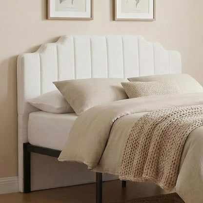 Queen Headboard Only - Beige Velvet Upholstered Headboard for Bed, No Assembly Required, Pure Sponge Design, Comfort Head Board, Place Between Bed & Wall, Vertical Stripe with Stepped Crown Top Edge
