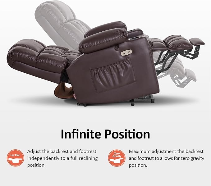 MCombo Small Dual Motor Power Lift Recliner Chair for Petite Elderly, Zero Gravity Lift Chair with Heat and Massage, Infinite Position, USB Ports,Faux Leather 7893 (Dark Brown, Small)