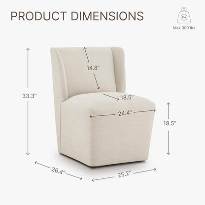 KISLOT Upholstered Dining Chairs Set of 4 with Casters, Wingback Modern Side Armless Deskchair with Rollers for Diningroom Bedroom Livingroom Reading Room, Cream Beige Fabric