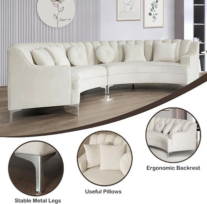 Legend Vansen Semicircle Modular Curved Velvet Sectional Sofa,141.34”Oversized Arc Sofa,Modern Cloud-Like Deep Seat Couch for Living Room Apartment Office Conference Space (2, Cream)