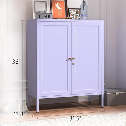 Accent Cabinet Locker, Square Storage Cabinet 36 Inch High, Freestanding Metal Storage Cabinet with 2 Doors and 2 Adjustable Shelves, Multifunctional Cabinet for Home, Hallway and Office Purple
