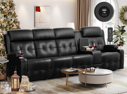 Recliner Sofa, Massage Reclining Sofa 4 Seater Sets Heavy Weight Capacity, RV Loveseat Couch Clearance with Console, USB, Type C Port, Storage, Cup Holders, Wall Hugger Chair for Living Room