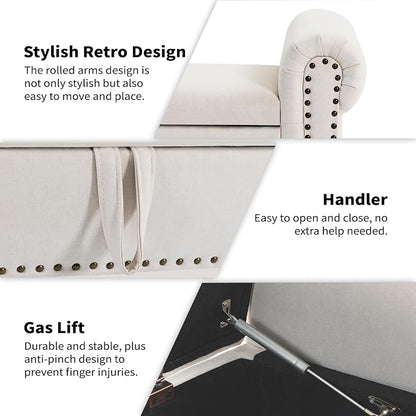 Storage Bench for Bedroom, 60" End of Bed Bench Premium Linen Upholstered Storage Ottoman, Entryway, Closet, Beige