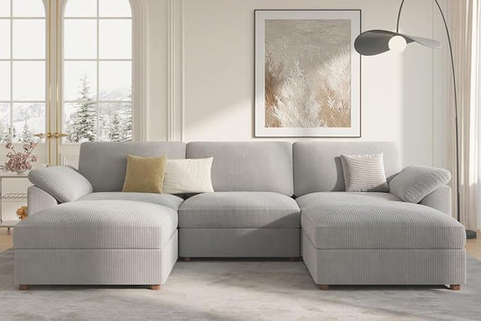EASE MOOSE Extra Large U Shape Sectional Cloud Couch,Oversized Modular Sectional Cloud Couch,Comfty Deep Modular Sofa with Ottoman for Living RoomLight Gray