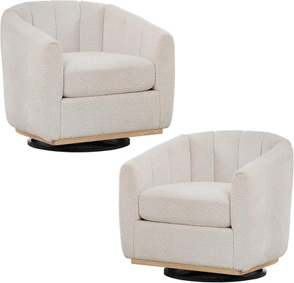 Swivel Barrel Chair Set of 2, 360 Degree Round Swivel Accent Chair for Living Room, Mid Century Modern Upholstered Accent Chair,Comfy Tufted Sofa Armchairs for Bedroom,Nursery,Boucle,Ivory
