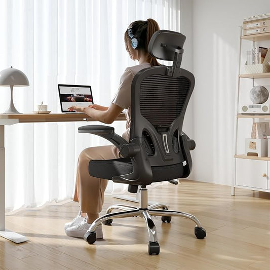 Office Chair, Ergonomic Desk Chair, 330LBS Capacity, High Back Computer Chair for Long Hours Comfortable, Rolling Swivel Executive Task Chair for Home Office with Flip-up Armrests