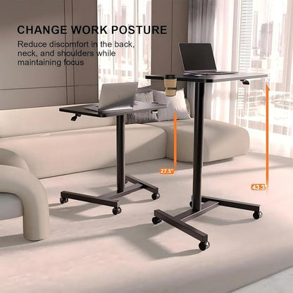 28-Inch Mobile Standing Desk, Computer Workstations with Cup Holder, Portable Standing Desk with Lockable Wheels, Rolling Table for Home Office Classroom Hospital (Jet - Black)