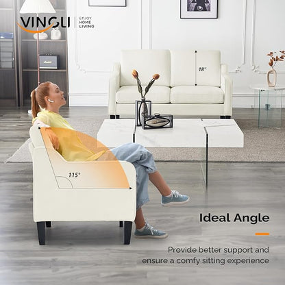VINGLI Loveseat Mid-Century Modern Loveseat Sofa Couch 53" Wide 2 Seater Sofa Couch Love Seat with Scooped Armrest for Small Spaces, Living Room, Dorm, Bedroom, Apartment (Creamy White)
